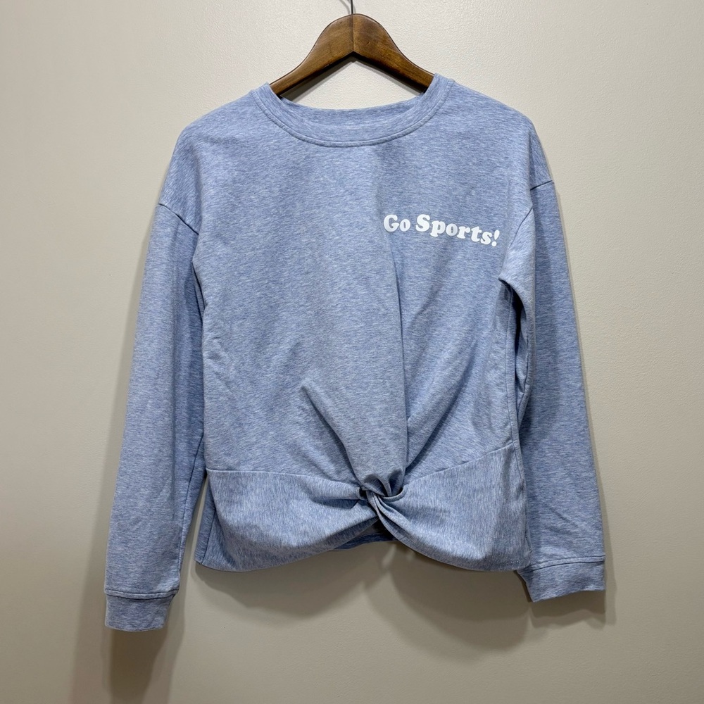 Bishop + Young Go Sports Soft Cozy Twist Front Long Sleeve Sweater Top Blue